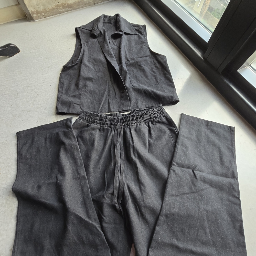 MODUS VIVENDI linen pants and top set black, sz M - Picture 7 of 15